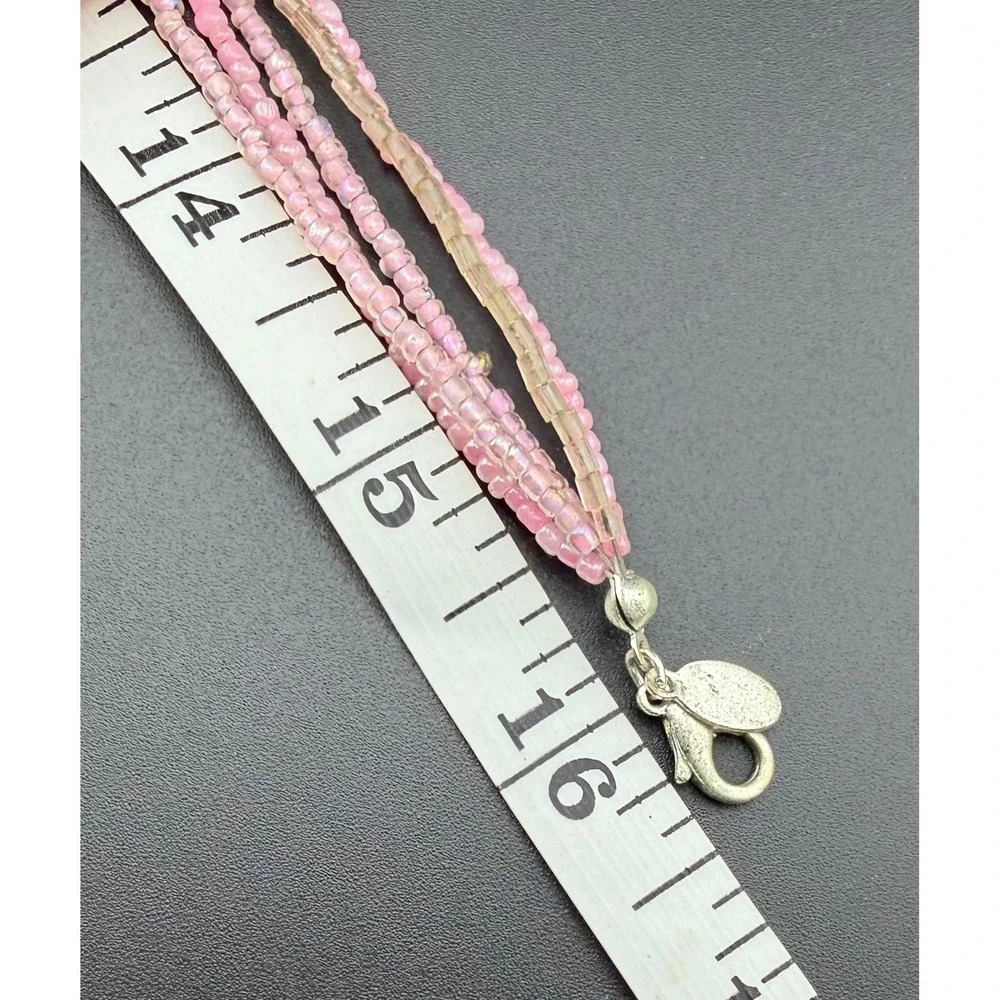 Premier Design Necklace Pink Multi Strand Beaded Silver Tone Cats Eye‎ Moonstone